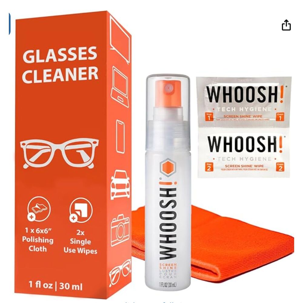 WHOOSH! Glasses Cleaner Spray + 1 Microsuede Cloth + 2 Screen Wipes, Kit